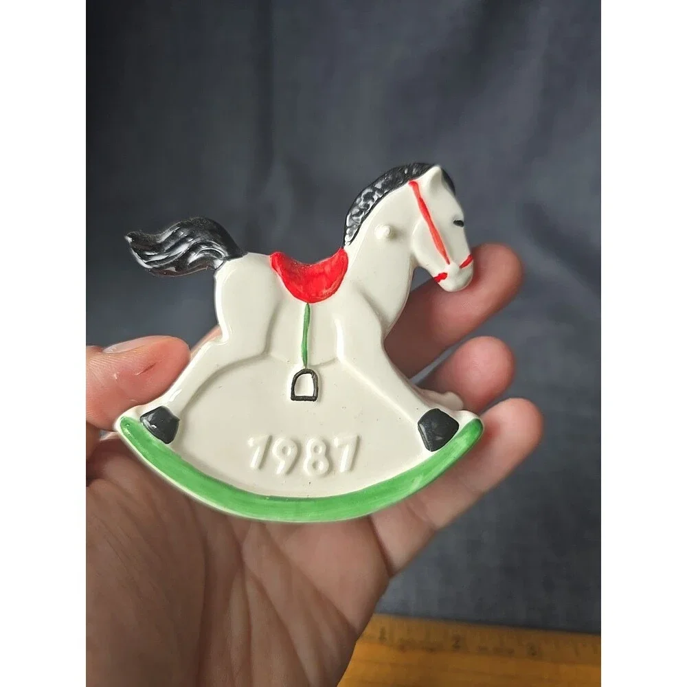 Vintage Goebel 1987 Rocking Horse Christmas Ornament West Germany Porcelain